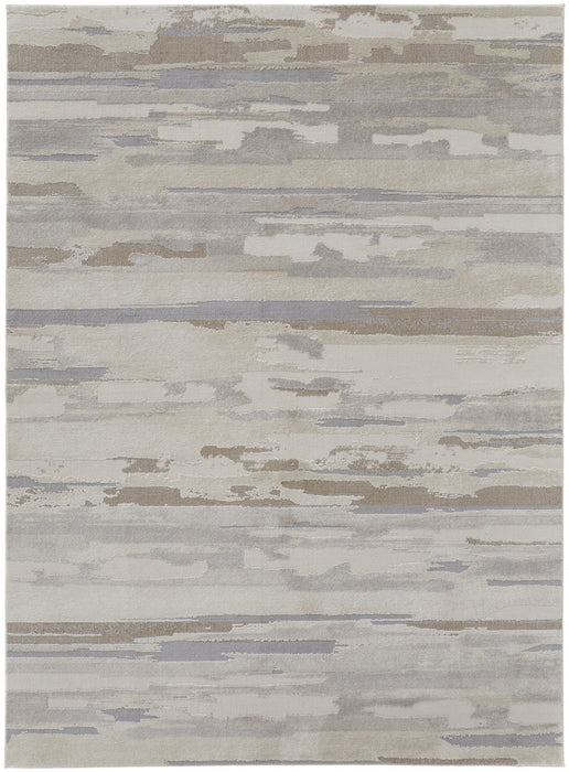 10' x 14' Abstract Power Loom Distressed Area Rug - Ivory And Brown