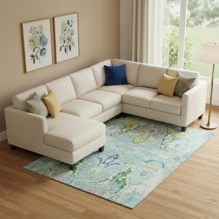10' X 14' Floral Washable Area Rug With UV Protection (708511) - Teal / Gold / Blue