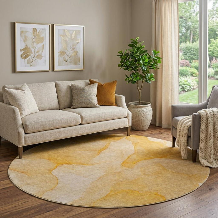 8' Abstract Washable Round Rug With UV Protection (646945) - Orange / Ivory