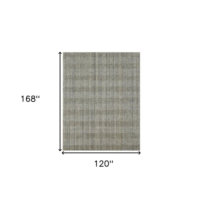 10' X 14' Wool Plaid Hand Woven Area Rug - Gray And Beige