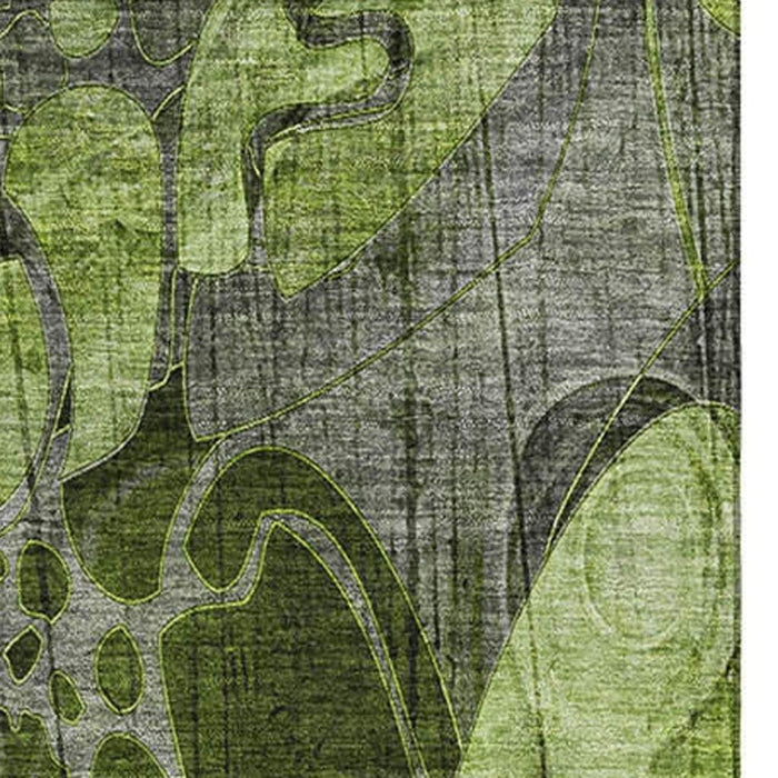 10' X 14' Abstract Distressed Washable Area Rug With UV Protection (648982) - Fern Green / Gray