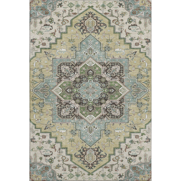 10' X 14' Oriental Washable Area Rug With UV Protection (681287) - Beige / Sage / Ivory