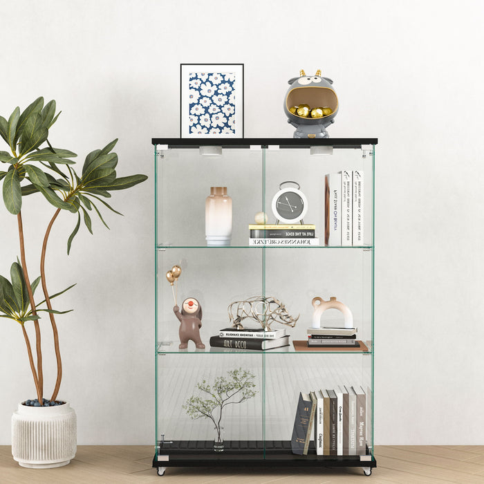 Modern Giga display cabinet with LED lights, transparent tempered glass doors, 2-door storage, and 3 shelves for showcasing items.