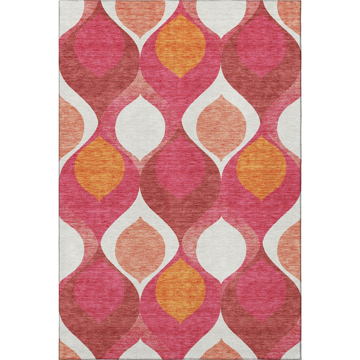 9' X 12' Ogee Washable Area Rug With UV Protection - Pink