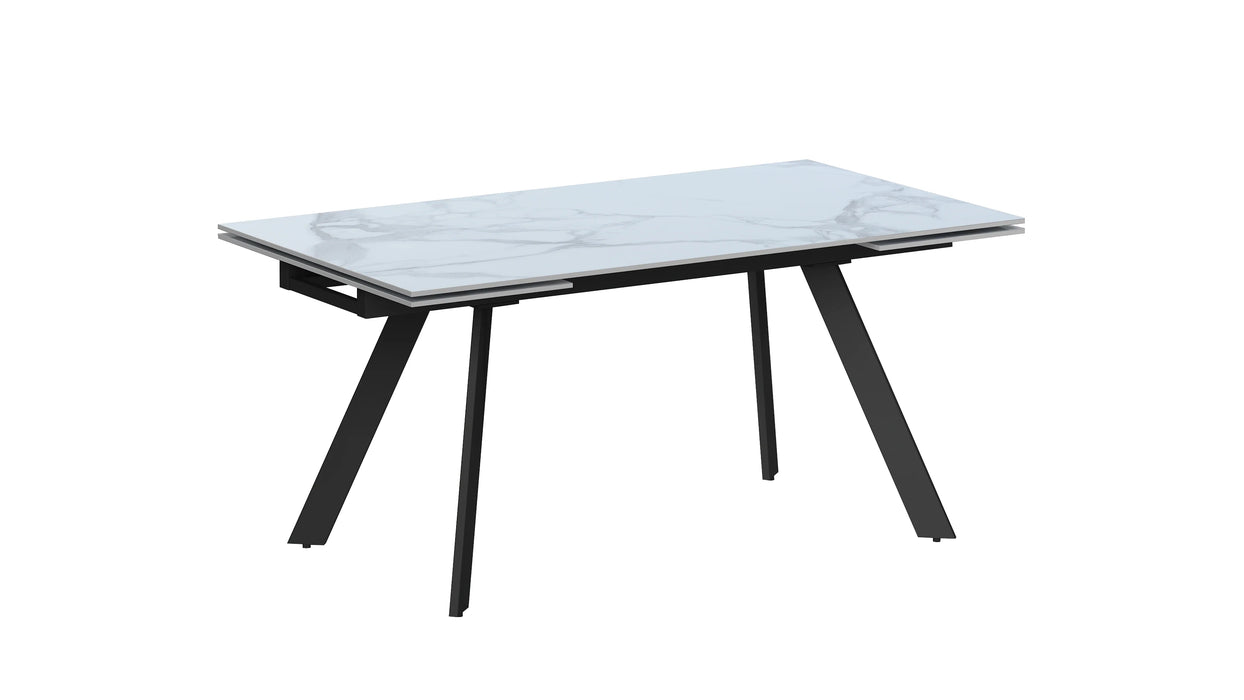 Chintaly Alexandra 5-piece extendable ceramic top dining table set with steel base, modern contemporary design, shown in a stylish dining room.