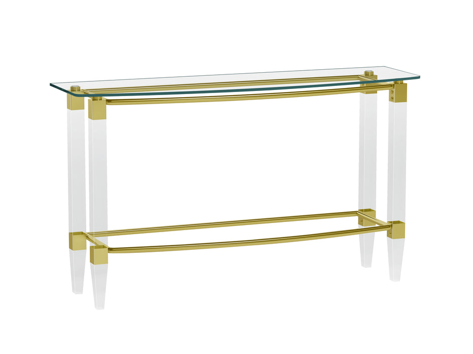 Rectangular Glass Sofa Table with Acrylic Legs & Gold Frame | Contemporary Console Table 52"