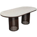 Chintaly Aurora 5-piece oval ceramic top dining set with double pedestal steel base in matte beige and walnut finish