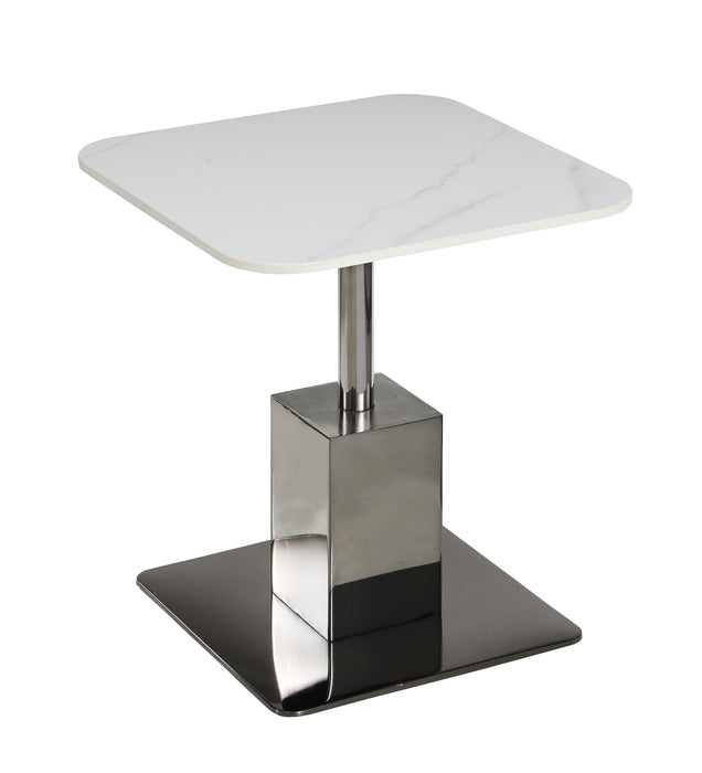 Contemporary Sintered Stone Top Lamp Table | Matte White & Graphite End Table 20"
