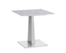 Contemporary JENNIFER end table by Chintaly with gloss white sintered stone top and polished steel base.