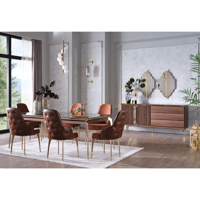 Bellona Montego Dining Room Set Table, 6 Chairs, Buffet and Mirror