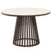 Chintaly Aurora 5-piece round ceramic top dining set with steel pedestal base in matte beige and walnut finish.