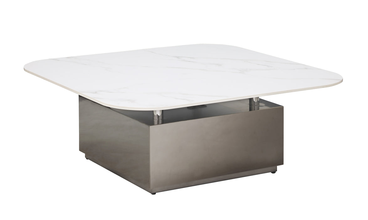 Contemporary Sintered Stone Top Coffee Table | Large Matte White & Graphite Cocktail Table 43"