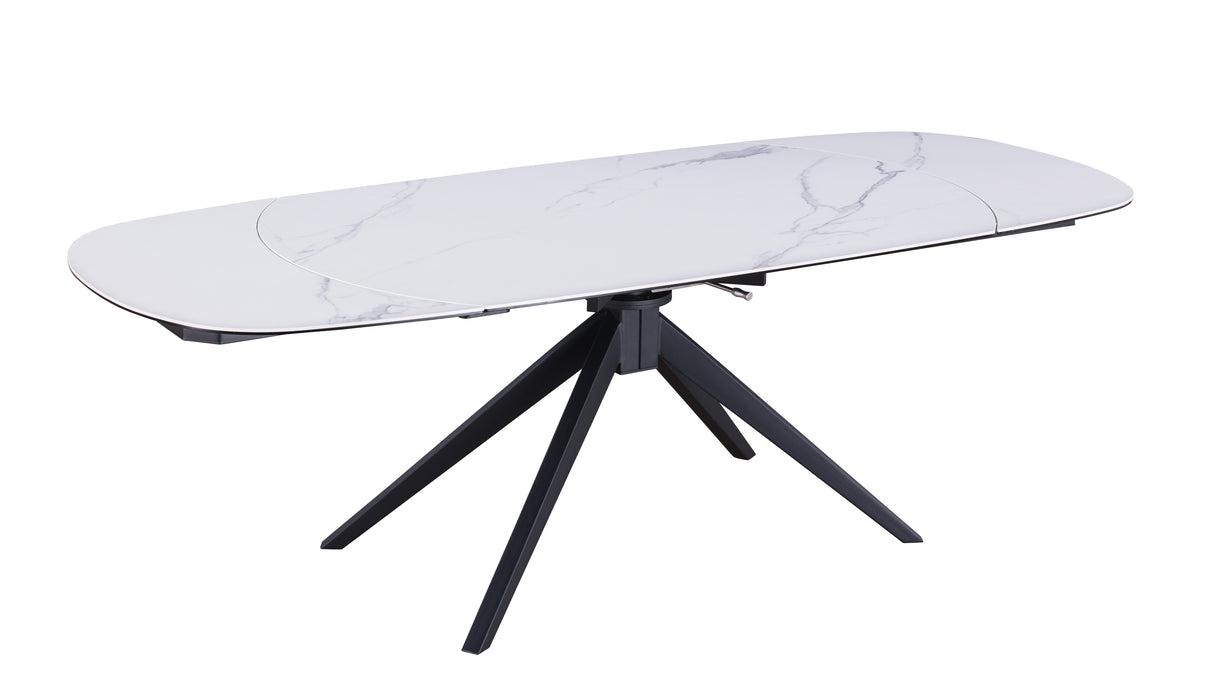 NICOLE Contemporary Extendable Dining Table | Matte White Ceramic Top with Matte Black Steel Base