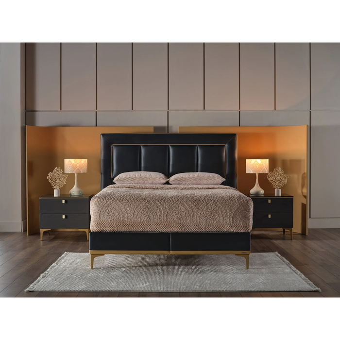 Bellona Carlino Black Leather Storage Bedroom Set – Queen & King Size