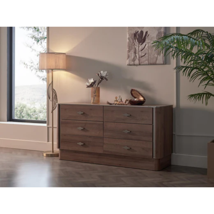 Bellona Mirante 6 Drawer Dresser - Walnut