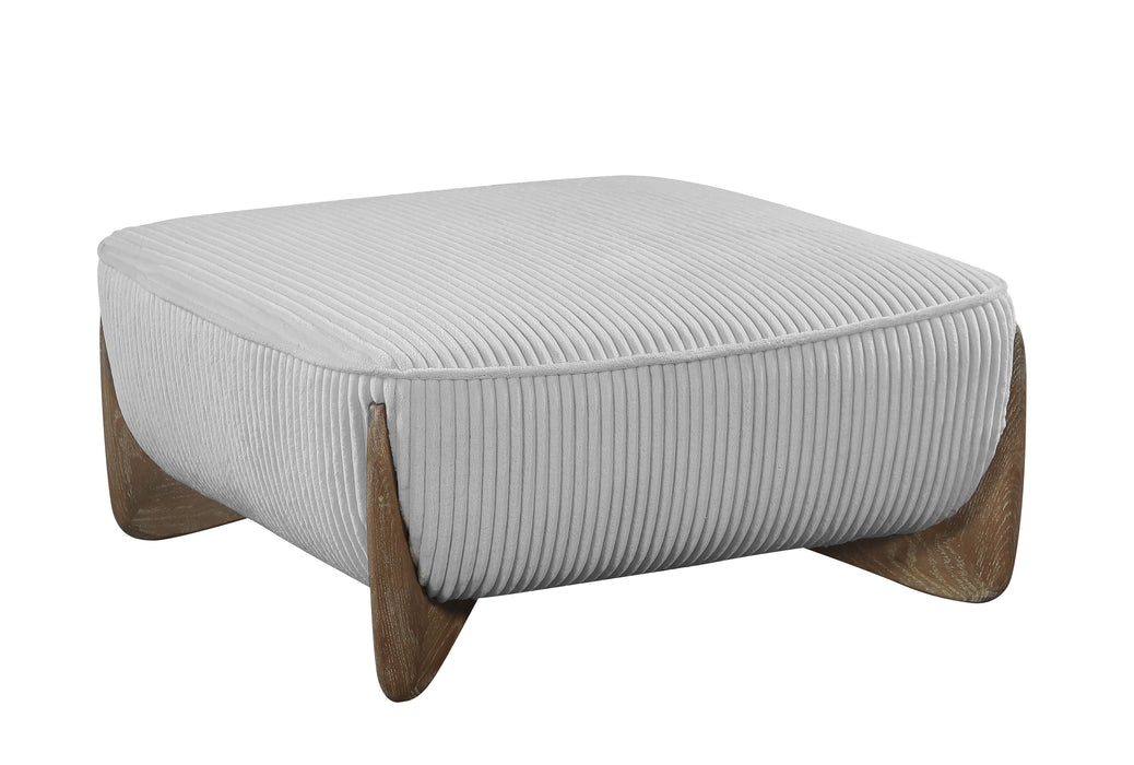 CHARLESTON Modern Oversized Ottoman | Gray Velvet Upholstery with Channel Tufting & Oak Gray Wooden Legs