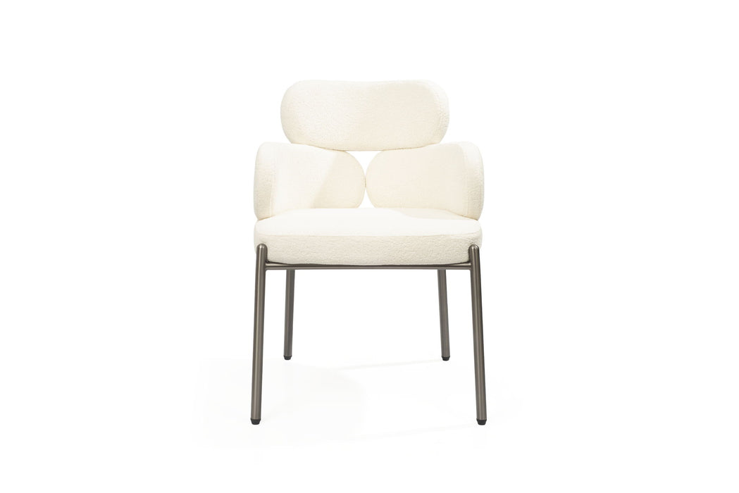 Gunmetal Boucle Dining Arm Chair - White