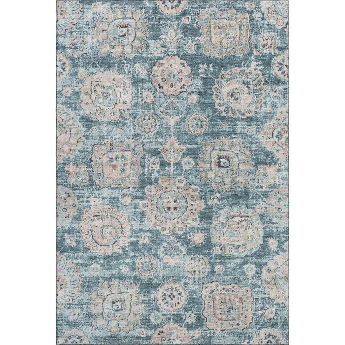 10' X 14' Floral Washable Area Rug With UV Protection (653230) - Teal / Beige