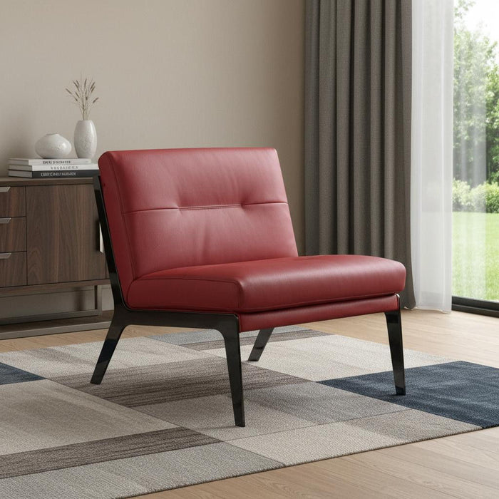 Genuine Leather Slipper Chair - Red And Black