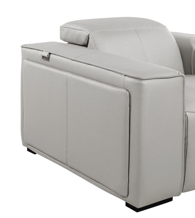 Top Grain Leather Reclining Metal USB Sofa (720397) - Light Gray