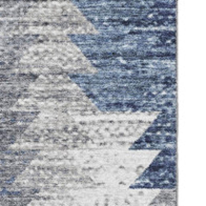 8' X 10' Geometric Washable Area Rug With UV Protection (653126) - Blue / Ivory / Gray