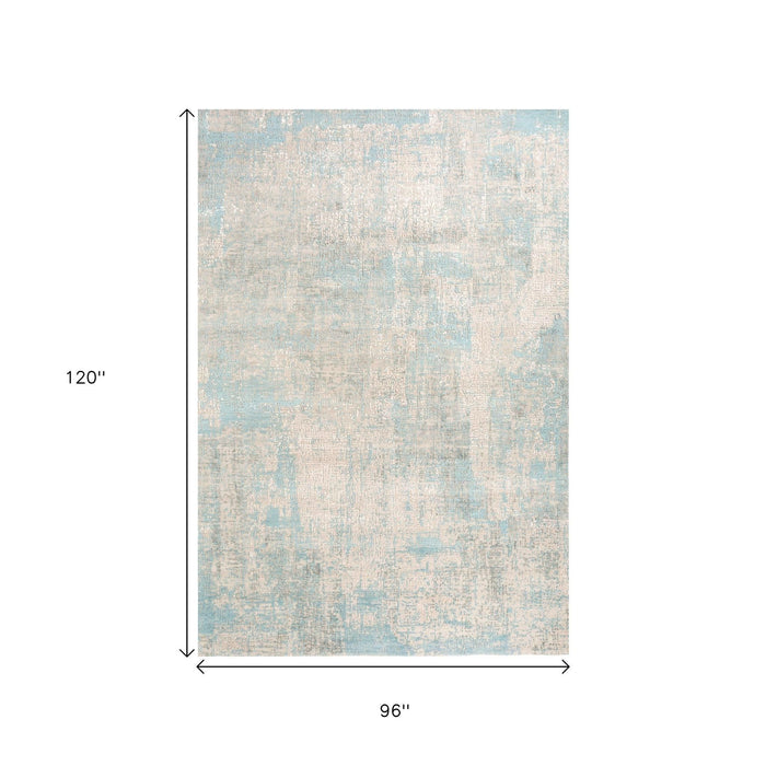8' X 10' Abstract Hand Knotted Fabric Material Area Rug - Blue