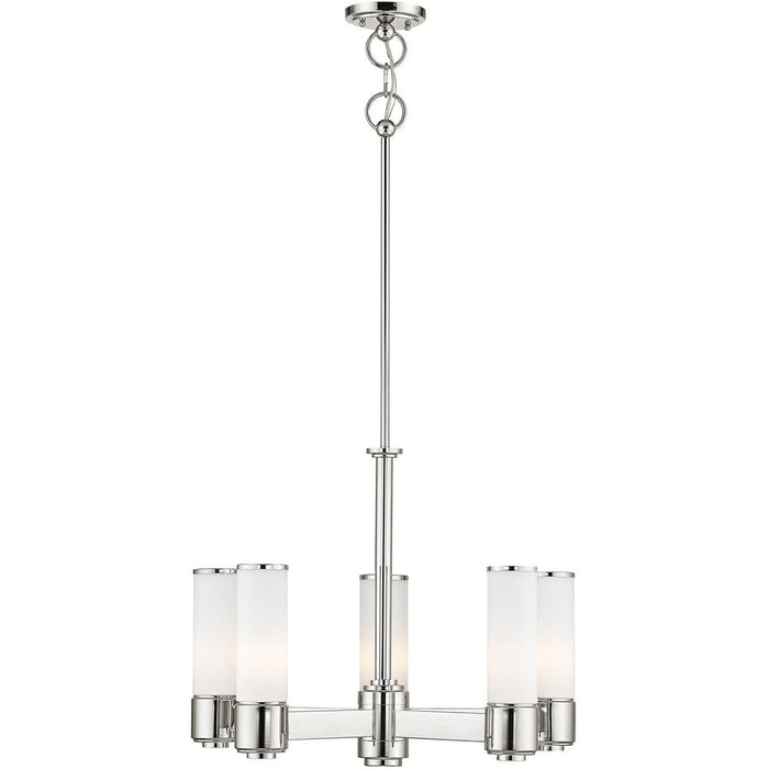 20'' Five-Light Dimmable Chandelier With Shades - Nickel / Pearl Silver