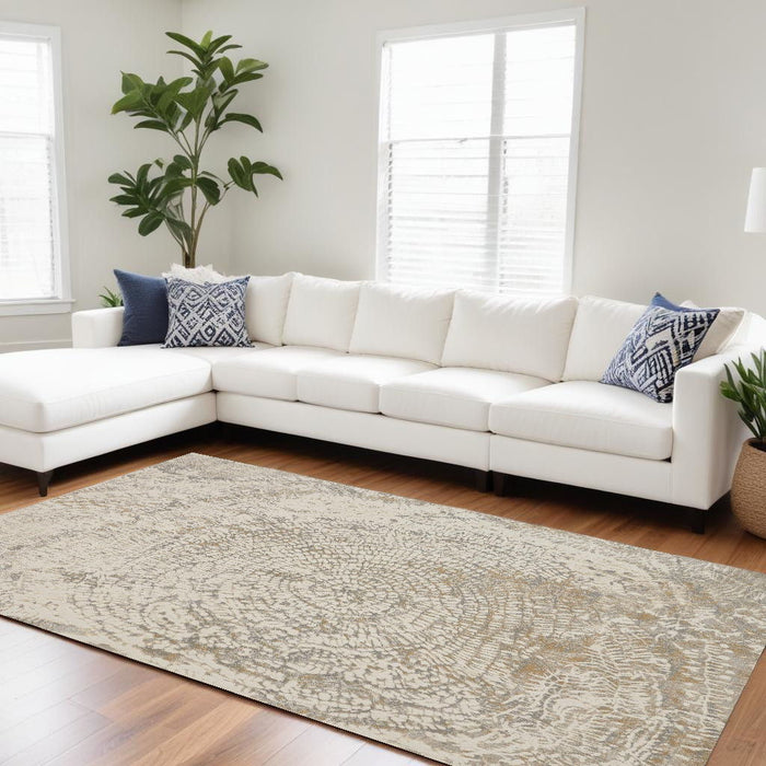 9' x 12' Abstract Area Rug - Ivory Tan And Gray