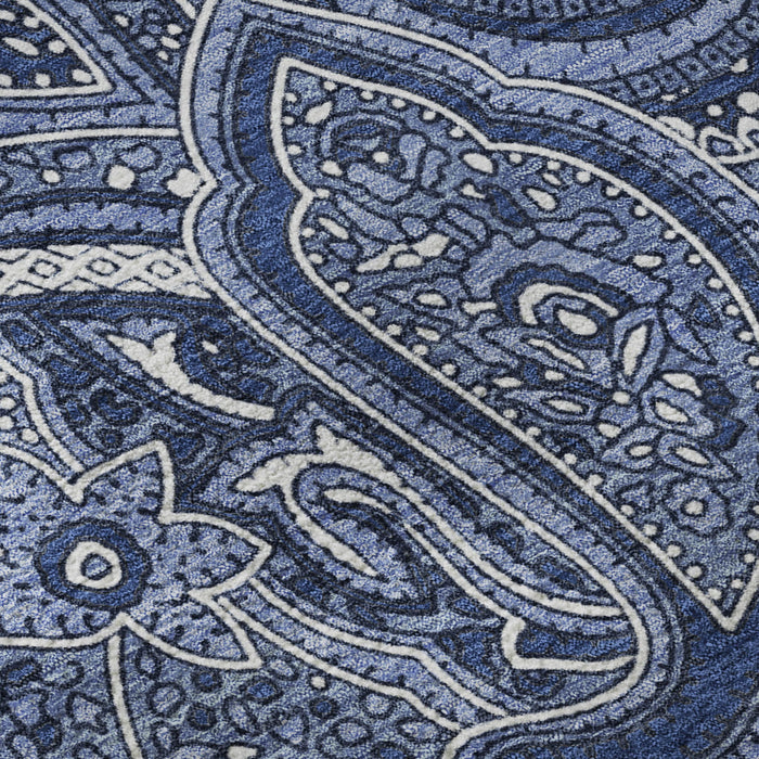 10' X 14' Paisley Washable Area Rug With UV Protection (652659) - Navy Blue / Ivory