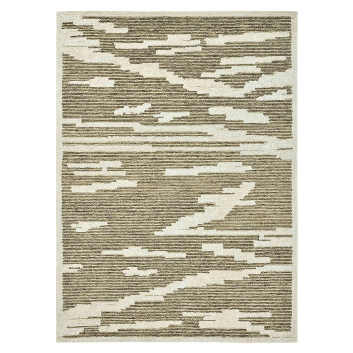 9' X 13' Wool Abstract Hand Hooked Area Rug - Beige And Brown