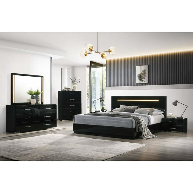 Chintaly FLORENCE Queen Bed Footboard and Siderails Gloss Black