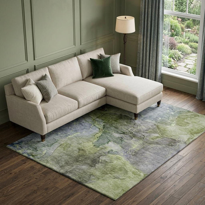 10' X 14' Abstract Washable Area Rug With UV Protection (656328) - Olive Green / Gray
