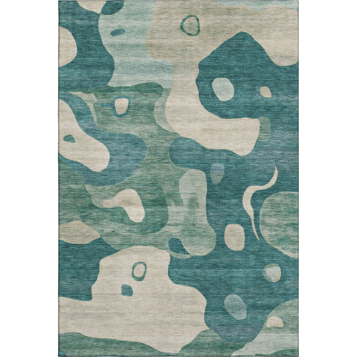 10' X 14' Abstract Washable Area Rug With UV Protection (716863) - Teal / Ivory