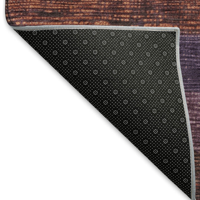 10' X 14' Striped Washable Area Rug With UV Protection (694484) - Rust / Eggplant / Terra Cotta