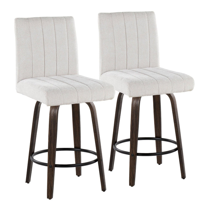 Hannah - Fixed-Height Counter Stool With Swivel And Round Black Metal Footrest (Set of 2) - Walnut Glazed Wood