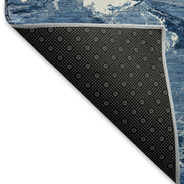 10' X 14' Abstract Washable Area Rug With UV Protection (693138) - Navy Blue / Ivory