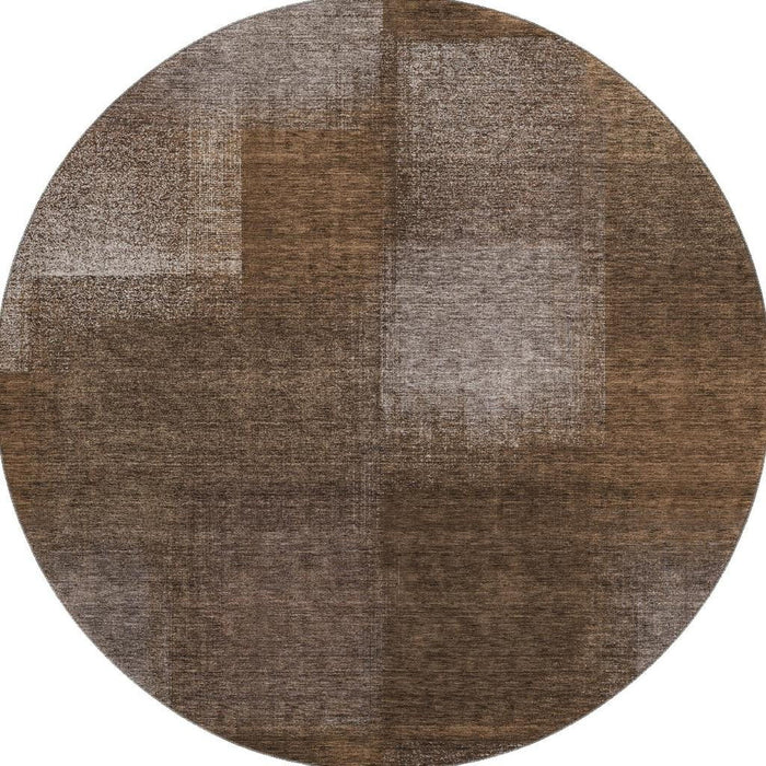 8' Abstract Washable Round Rug With UV Protection - Chocolate And Ivory