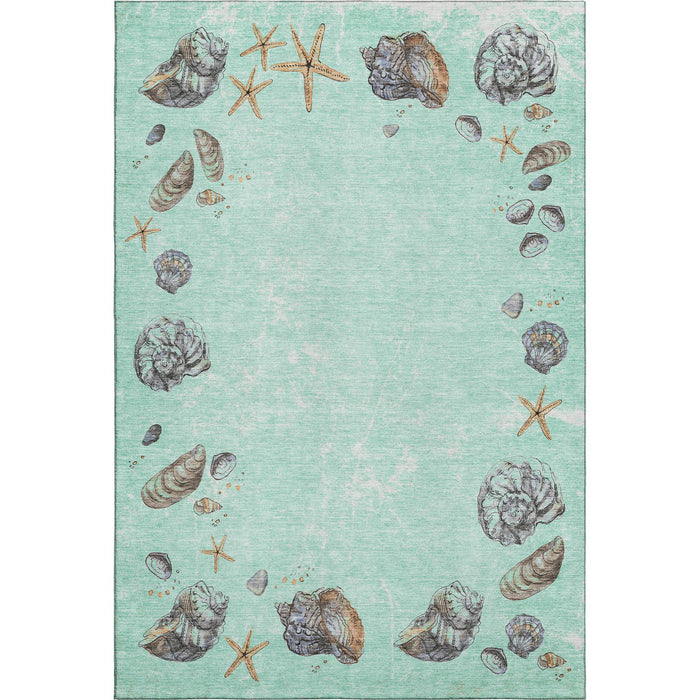 10' X 14' Geometric Washable Area Rug With UV Protection (646067) - Green / Light Blue / Beige