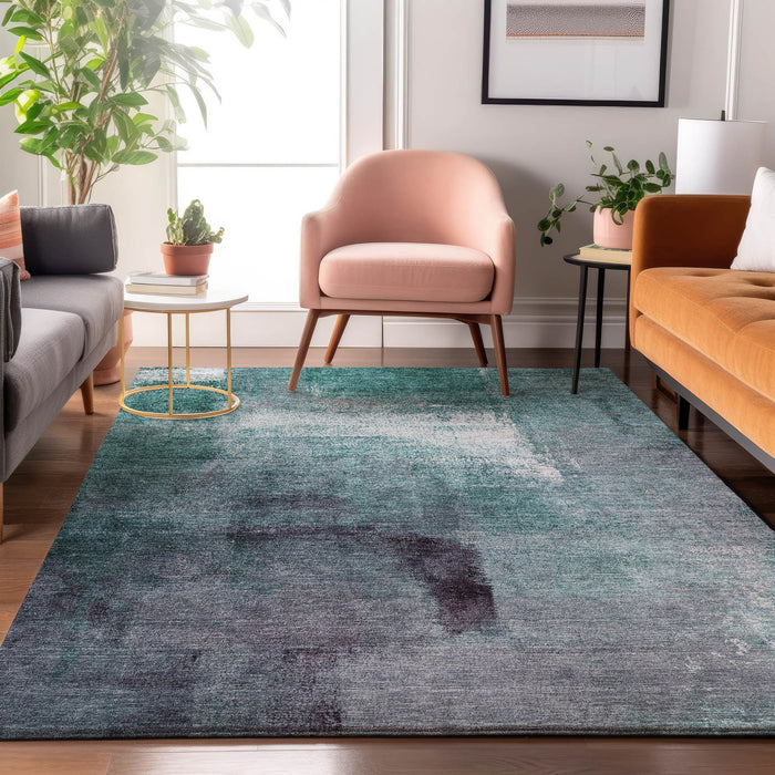 10' X 14' Abstract Washable Area Rug With UV Protection - Teal And Purple