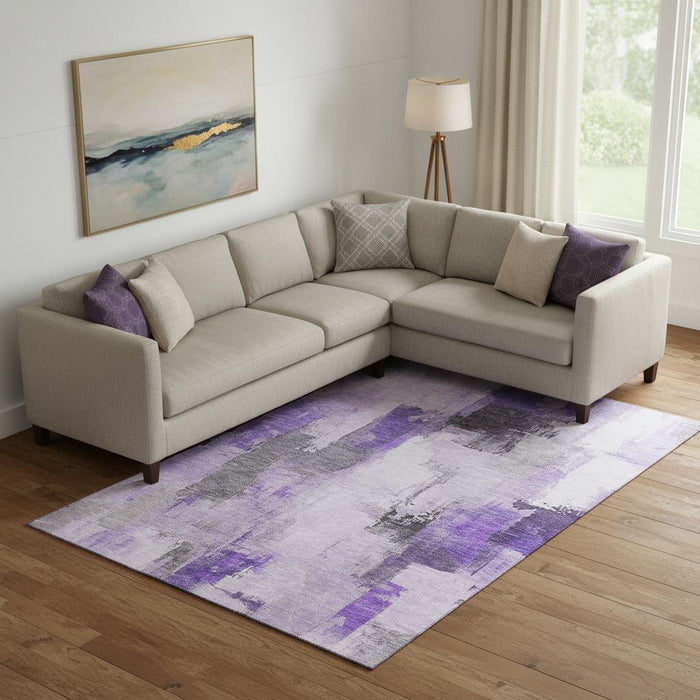 10' X 14' Abstract Washable Area Rug With UV Protection (709666) - Lavender / Gray / Ivory