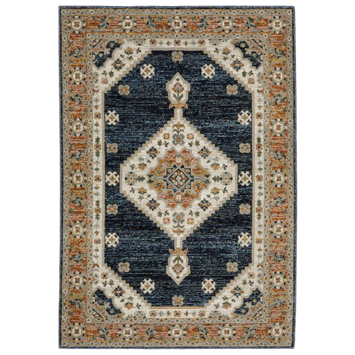 7' X 10' Medallion Area Rug - Blue And Orange