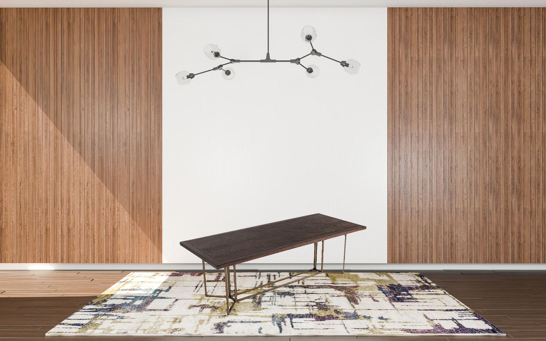 Solid Wood Trestle Base Dining Table - Brown / Brass