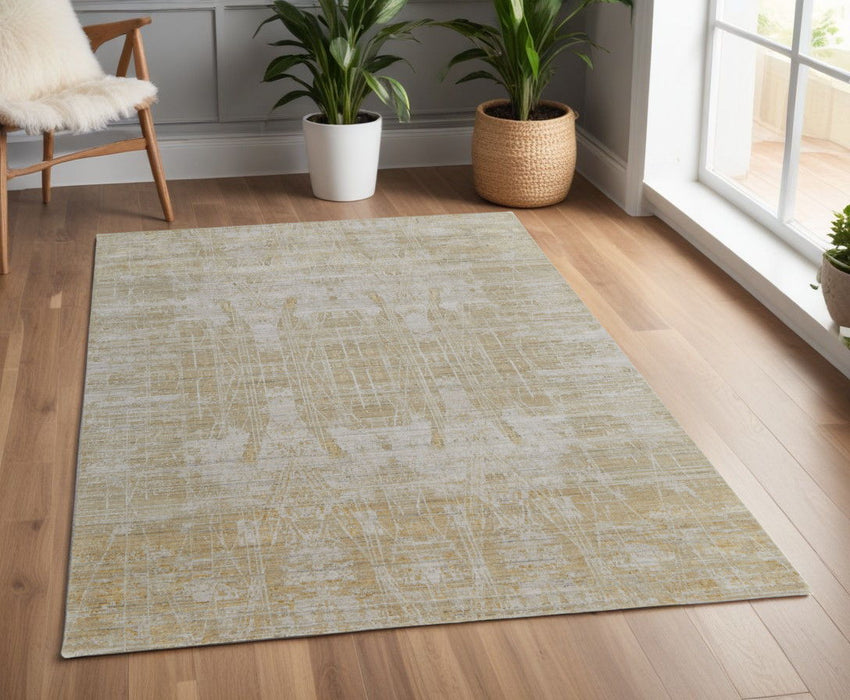 4' x 6' Modern Abstract Hand Woven Wool Blend Area Rug - Yellow And Ivory