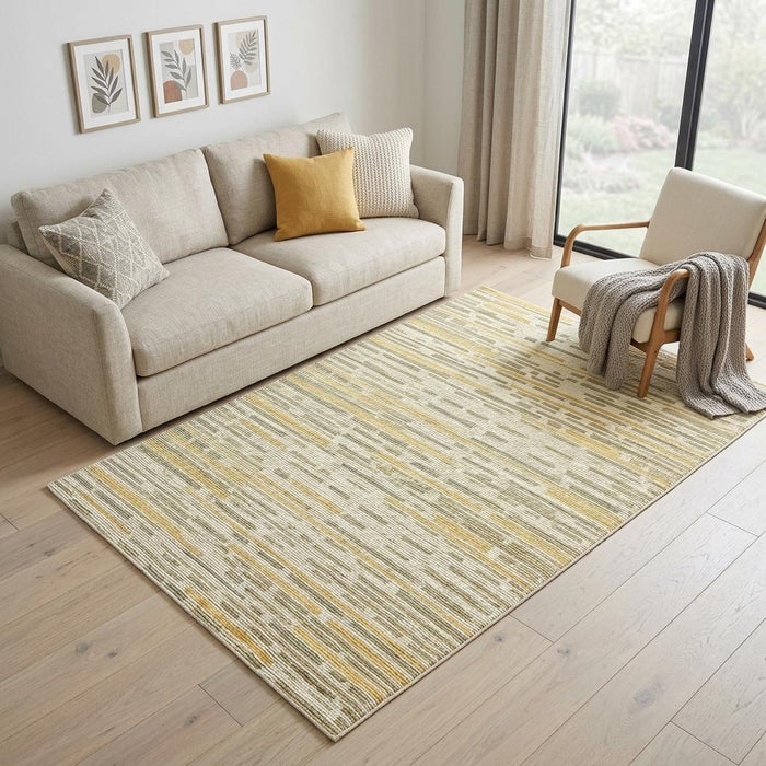 5' X 8' Striped Hand Knotted Area Rug (744158) - Ivory / Green / Yellow