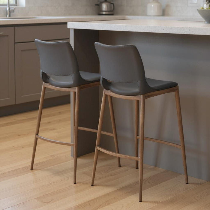 29" Faux Leather And Steel Low Back Counter Height Bar Chairs (Set of 2) - Dark Gray / Walnut