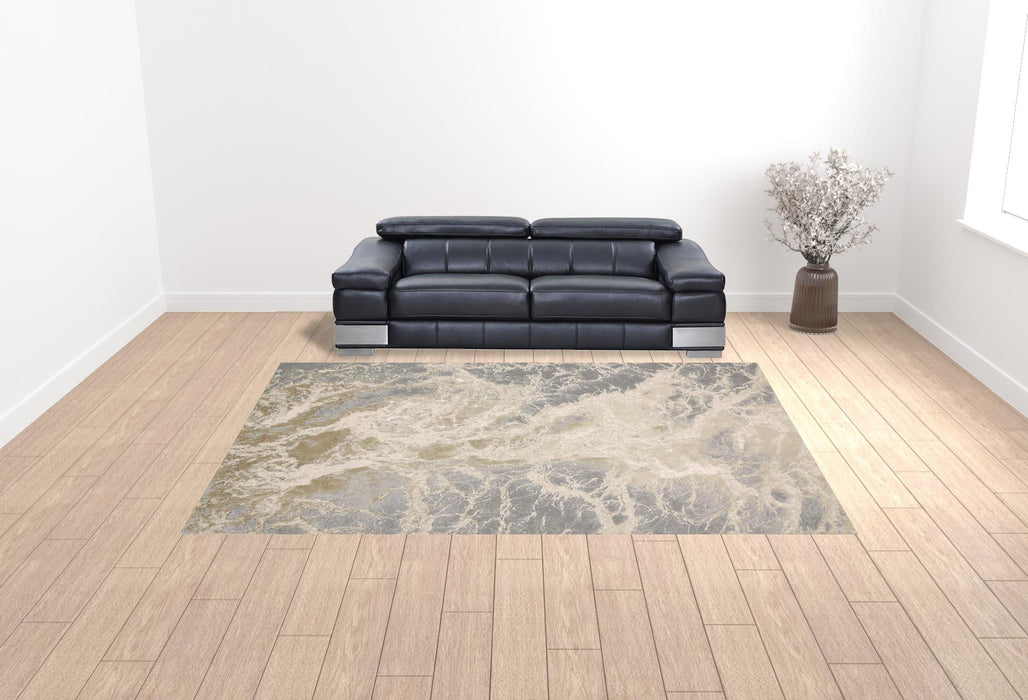 10' x 13' Abstract Stain Resistant Area Rug - Ivory Silver And Gold