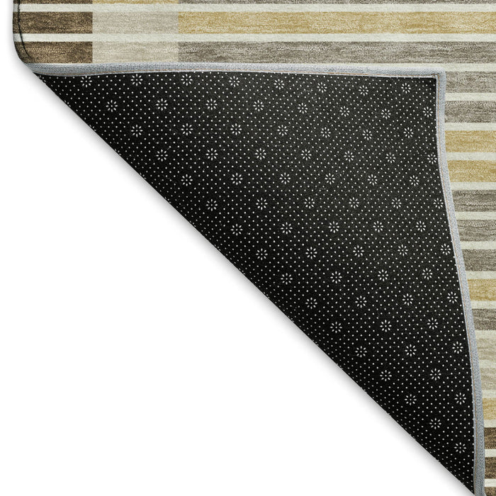 10' X 14' Striped Washable Area Rug With UV Protection (693462) - Brown / Gold / Silver