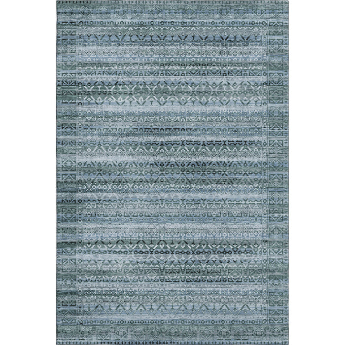 10' X 14' Striped Washable Area Rug With UV Protection (717809) - Sage / Blue