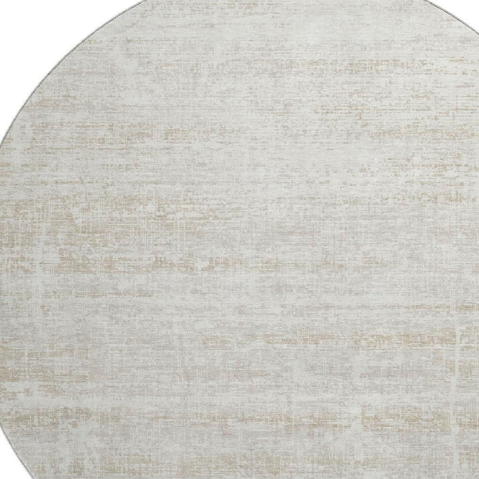 8' Abstract Washable Round Rug With UV Protection - Ivory And Beige