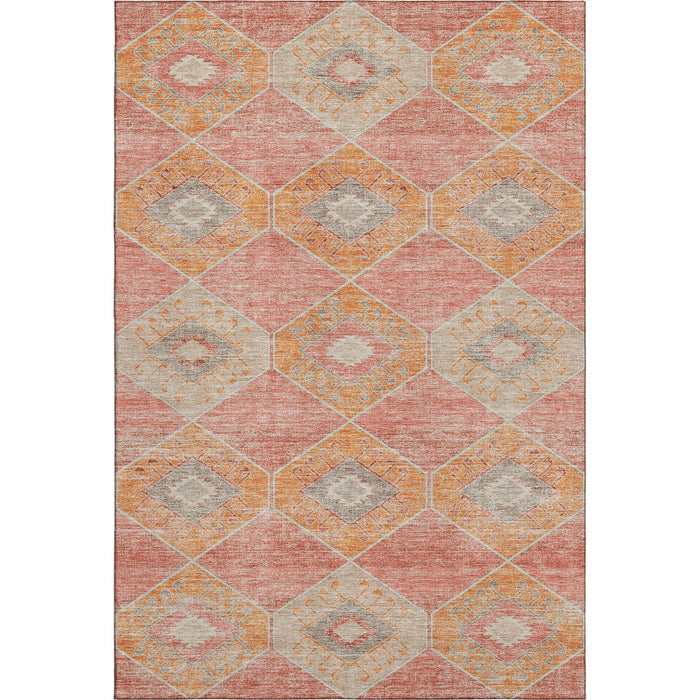 10' X 14' Geometric Washable Area Rug With UV Protection (706001) - Coral / Orange / Beige